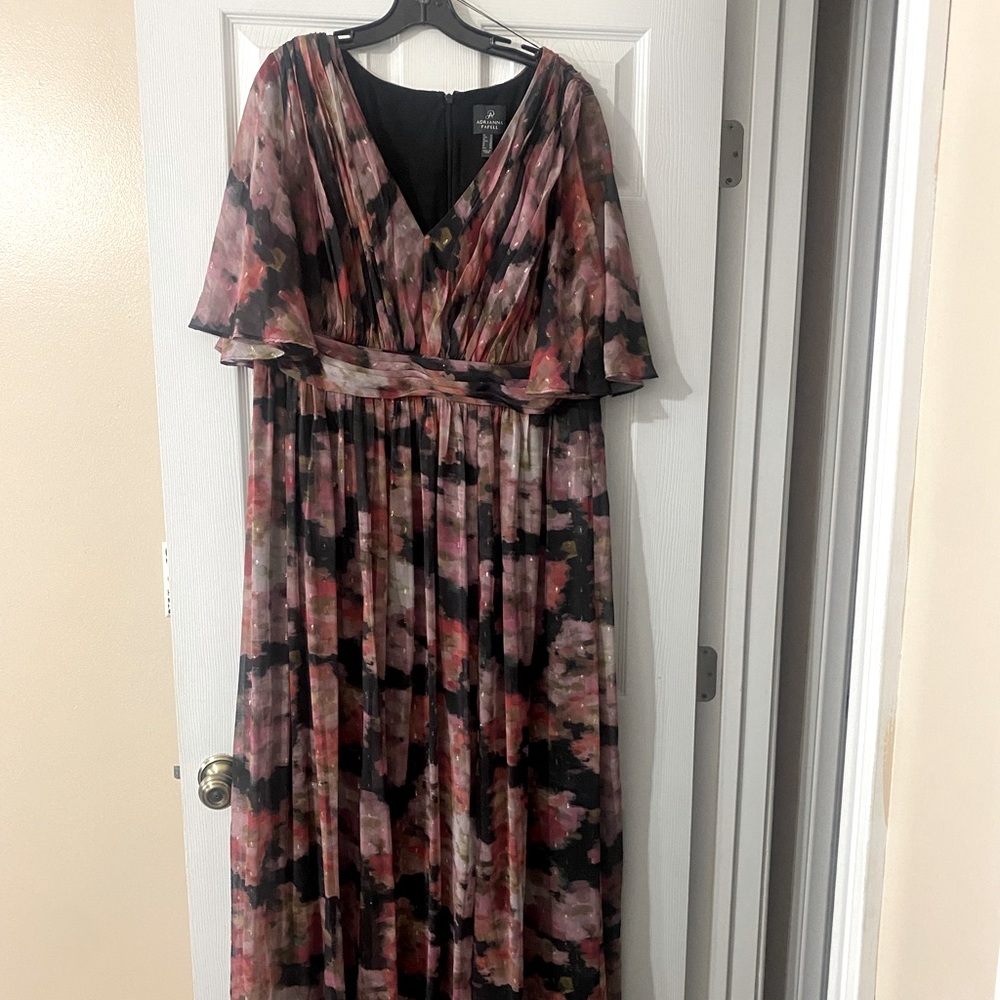 Adrianna Papell formal dress.   Black and pink floral.  Size 16